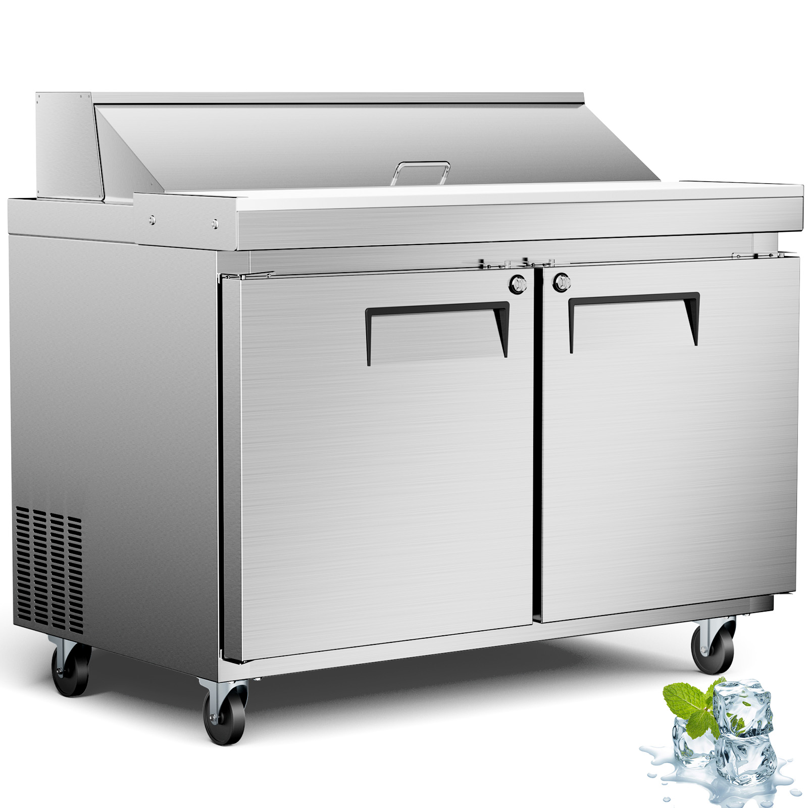 48" Refrigerated Prep Table 20 Cu.Ft Commercial Sandwich Refrigerator Stainless Steel Pizza Salad & Sandwich Workstation 12 Pans