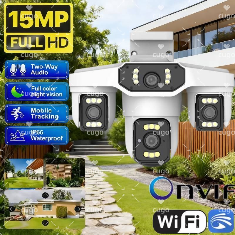 15MP 8K Wifi IPカメラ 3レンズ PTZ 屋外用 4レンズ スマートホーム ワイヤレス HD ナイトビジョン CCTV セキュリティカメラ Onvif Yoosee