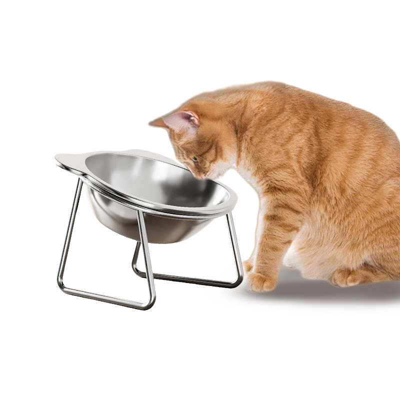 傾斜猫ボウル ステンレススチール キャットフードボウル 金属スタンド付き 猫用 餌と水皿 子猫 子犬 フィーダー 猫用品