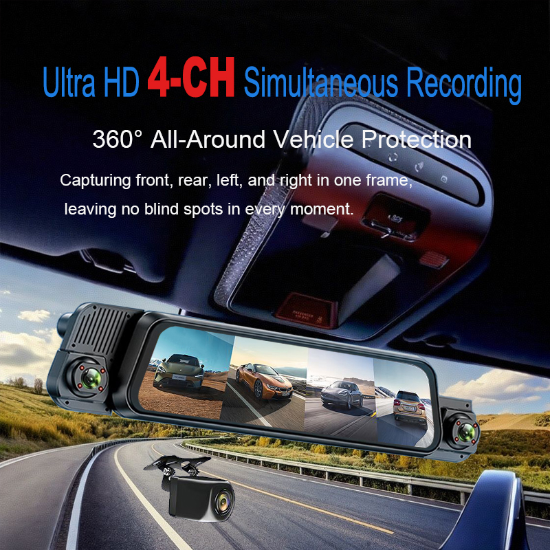 4K 4CH ストリーミングダッシュカム 24H 駐車監視 APP 制御 ナイトビジョン モーション G センサー タイムラプス ループ録画