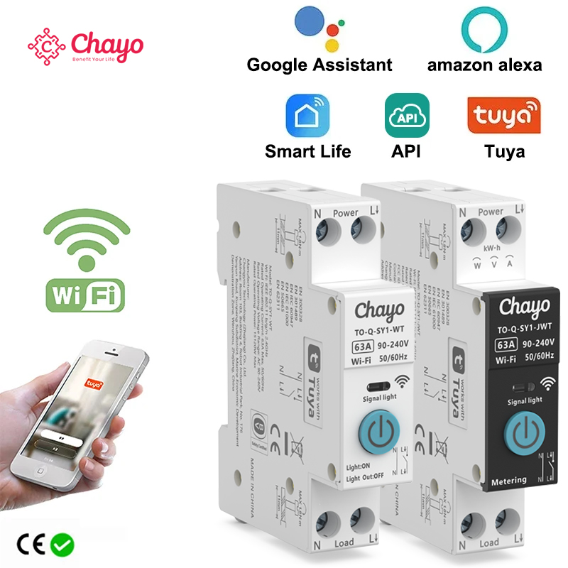 Tuya Wifi スマートサーキットブレーカースイッチ計量 63A1P Din レールリモコンスマートホームスマートライフアプリタイマーモジュール Chayo