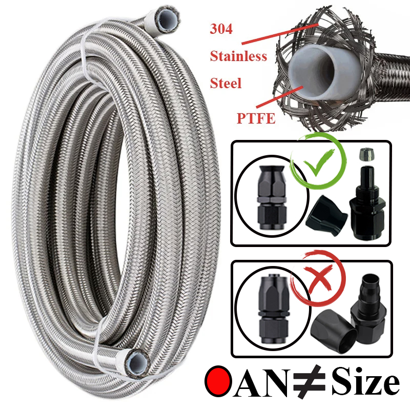 1 メートル/2 メートル/3 メートル/5 メートル AN3 AN4 AN6 AN8 AN10 レーシングホース 304 ステンレス鋼編組 PTFE ブレーキホース燃料オイルラインオイルクーラーホースパイプ