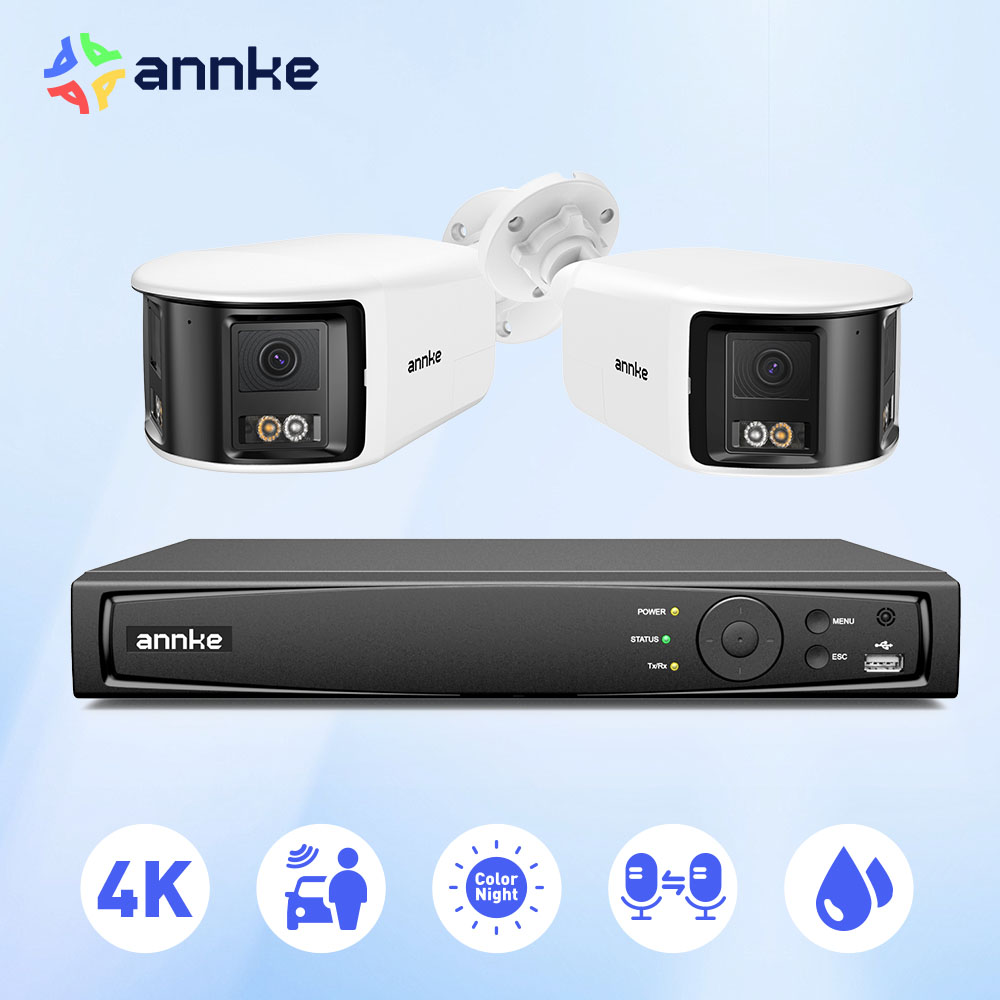 ANNKE 6MP POE ネットワークビデオセキュリティカメラシステム 2 個 4 個 6MP 4K 180° デュアルレンズ POE Ip カメラ双方向オーディオ POE キット