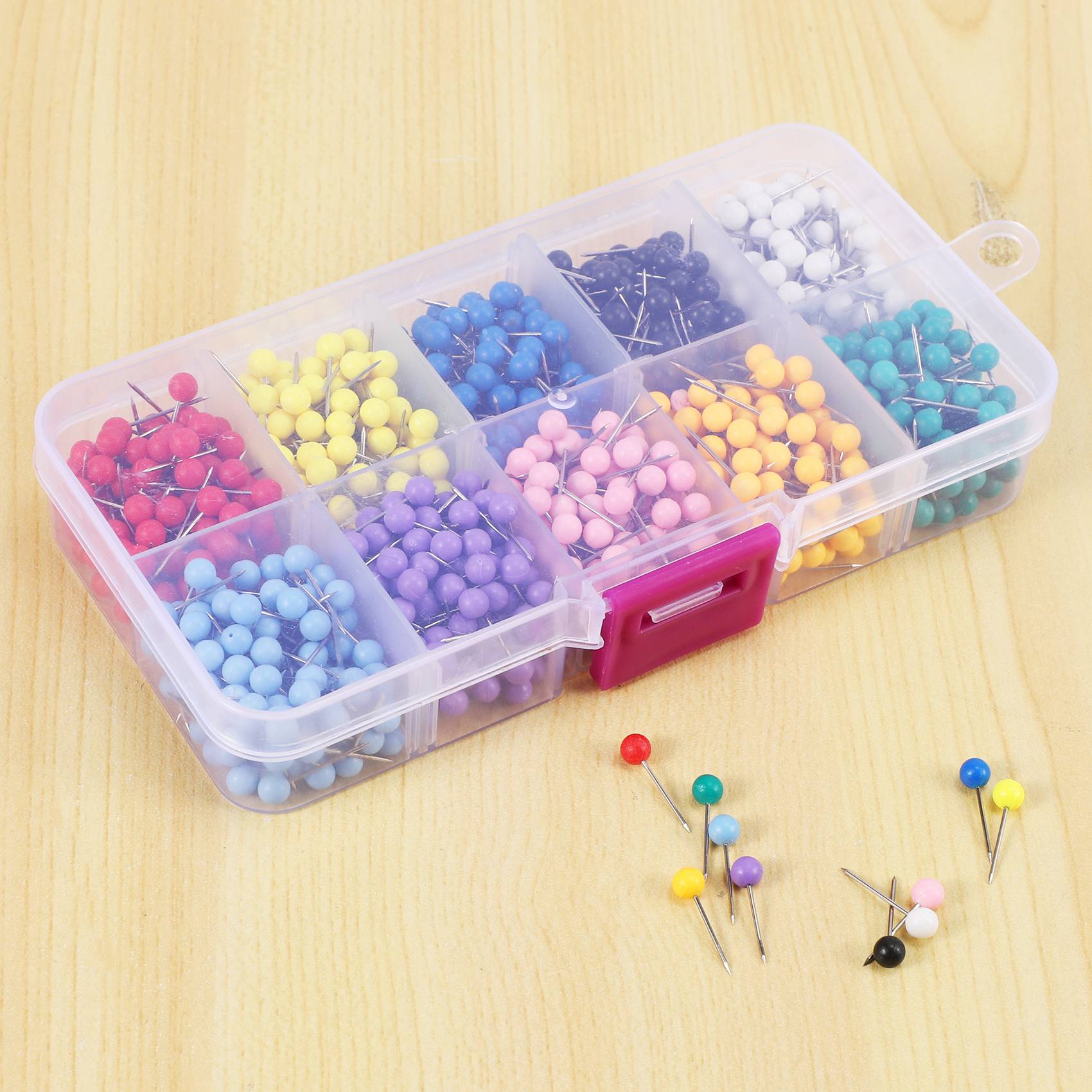 超おすすめ - 1000個入りマップタックプッシュピン、プラスチックヘッド、スチールポイント、コルク、ボード安全カラー画鋲、オフィス、学校用