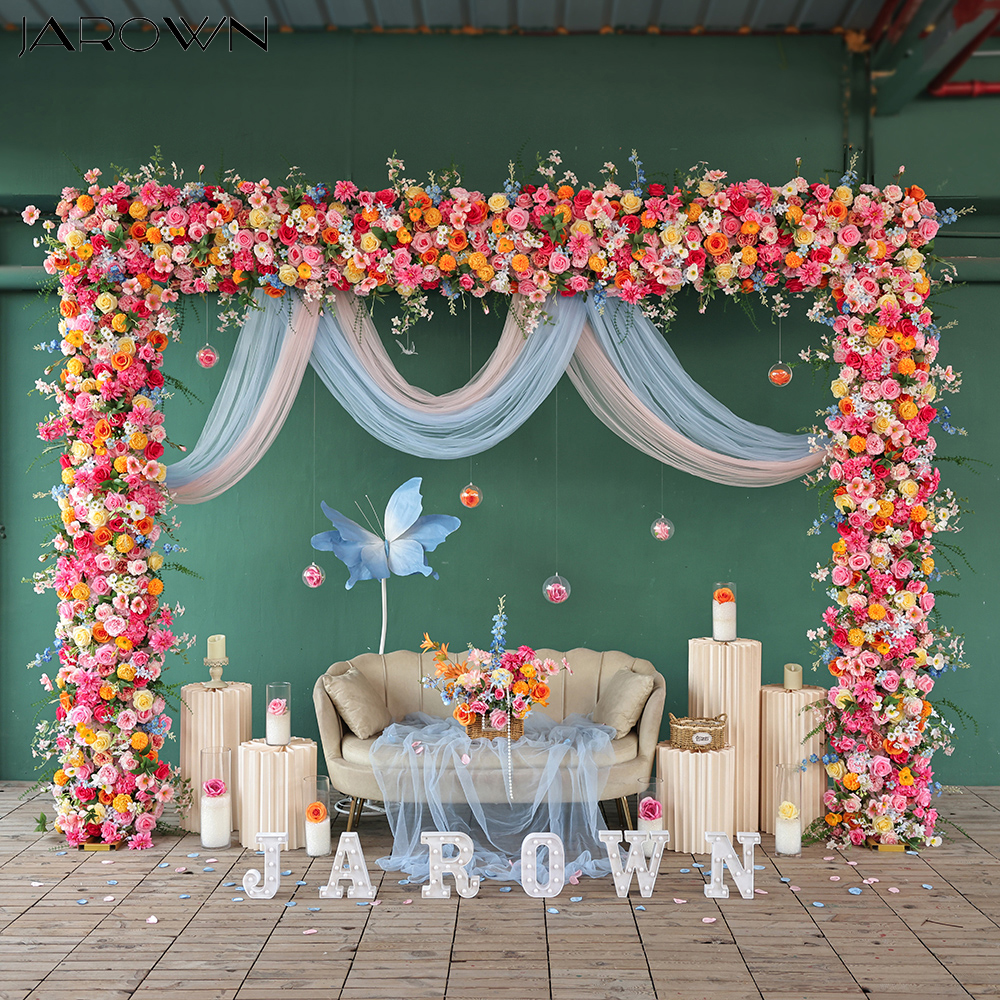 造花墓地ピンクレッドシリーズグリーンローズグリーンフラワーランナー結婚式イベント背景装飾 J2804