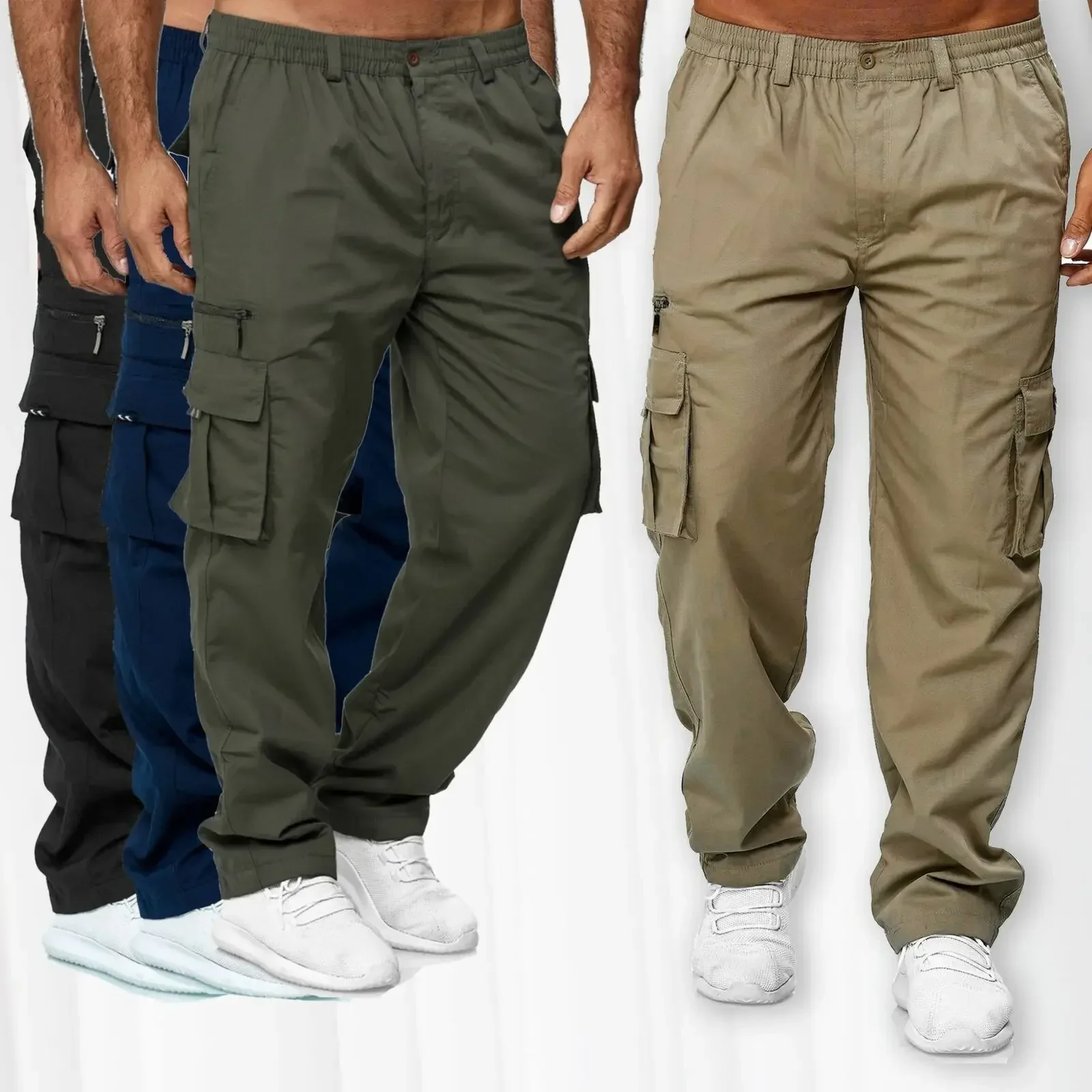 ワークパンツ新しいメンズカジュアルマルチポケットワークウェアパンツ、アウトドアルーズストレートレッグロングパンツ、メンズフィットネスパンツカジュアルパンツ