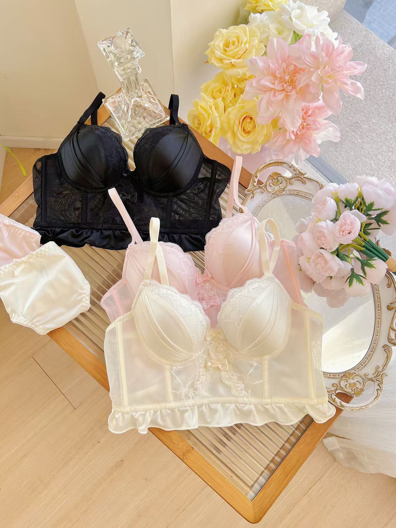 Women's  Sexy Lace Push Up Bra Set Fishbone Shaping Lingerie Anti-Sagging Thin Bra