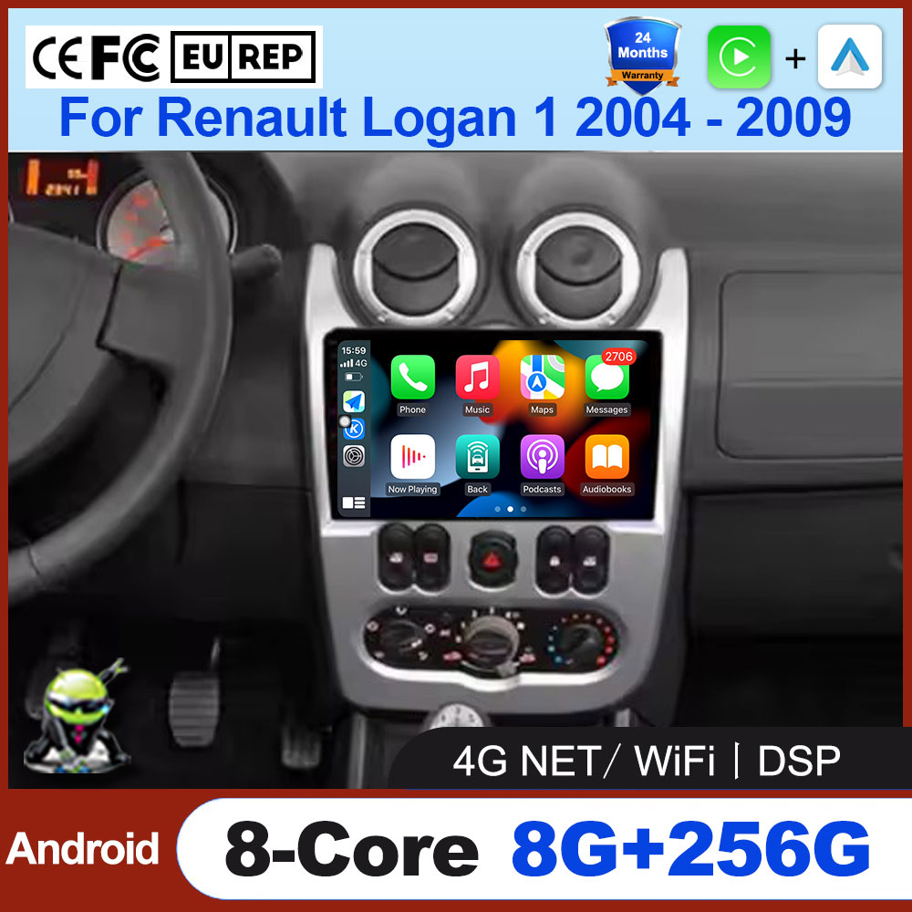 Android OS 自動ワイヤレス Carplay ルノー ローガン 1 2004 - 2009 カービデオマルチメディア GPS ナビゲーションステレオツール 4 グラム LTE ファン