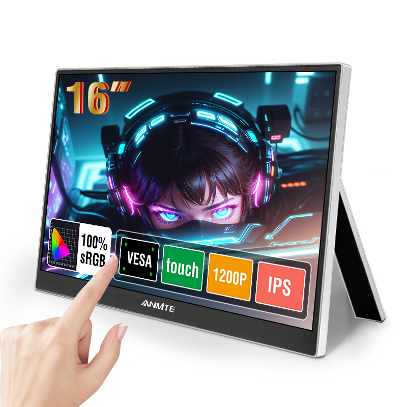 16 インチポータブルタッチモニター 1200P HDR 16:10 低ブルーライト XBox PS4/5 スイッチ携帯電話 PC ラップトップ拡張