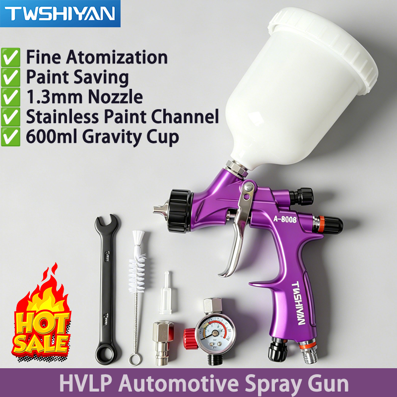 New HVLP High Atomization 1.3mm Gravity Spray Paint Gun Automotive Sheet Metal Furniture Paint Spray Gun 600ml Hdpe Pot