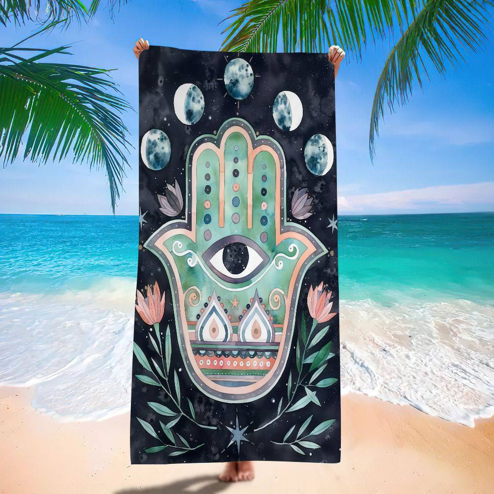 Evil Eye Beach Towel Turkish Print Hamsa Hand Mandala Heart Summer Vacation Swim Pool Quick Dry Soft Towel