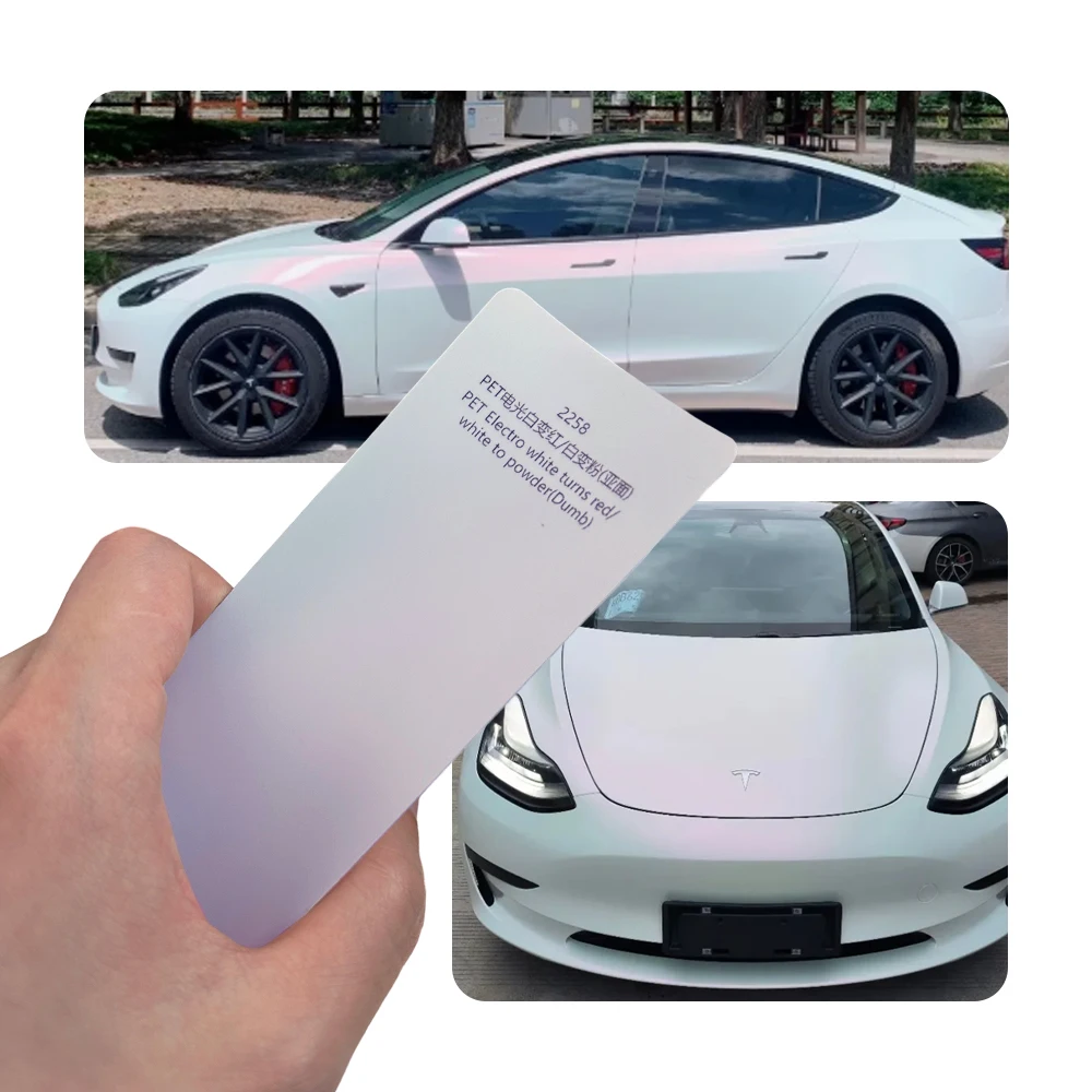 マットエレクトロホワイトカラーシフトレッドフルカーラップビニール PVC PET 車体ステッカー変色フィルムロールペイント保護 1.52
