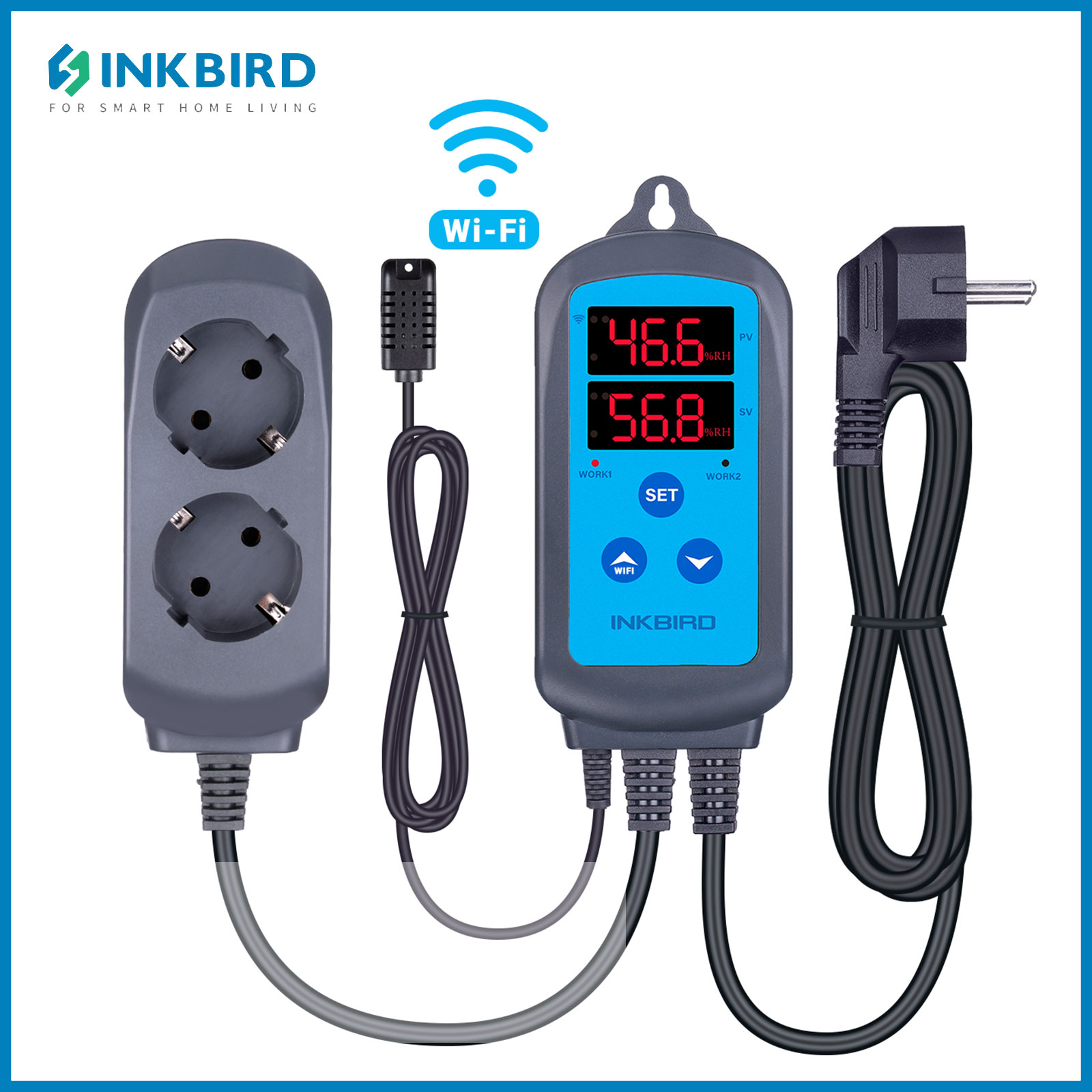 INKBIRD IHC-200/IHC-200-Wifi 湿度コントローラー スマートアプリ制御 デュアルデジタルディスプレイ湿度計ソケット 高低アラーム付き