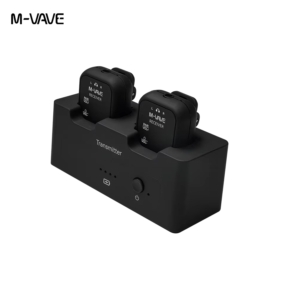 新しい M-VAVE WP-12 ワイヤレスオーディオトランスミッターレシーバー 30 メートル長距離 24 時間バッテリーステレオ/ミュートモード LED ディスプレイ