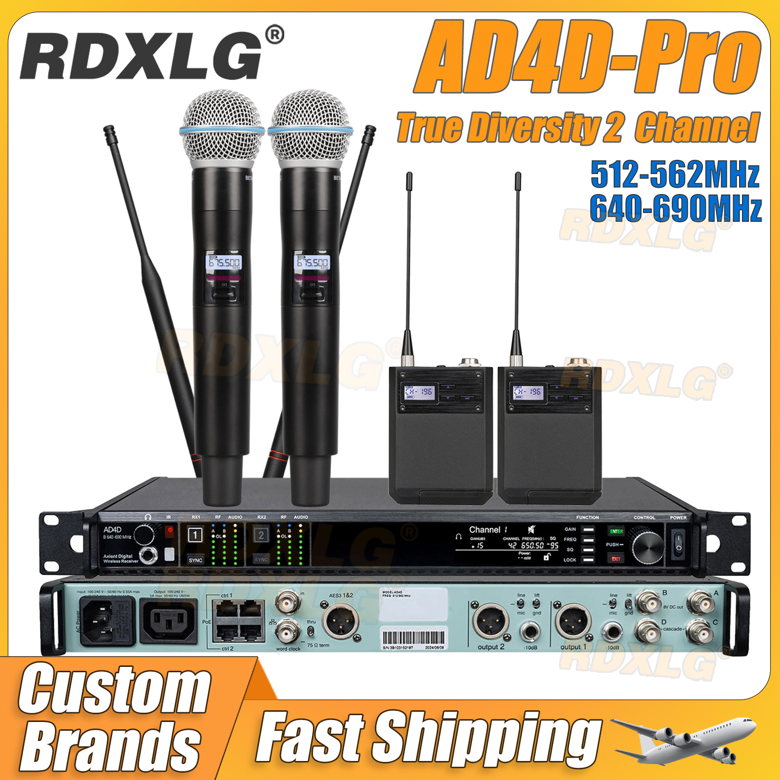 RDXLG AD4D-Pro デジタルプロフェッショナルワイヤレスマイク真のダイバーシティデュアルチャンネルベータ KSM11 KSM8 500/600MHz ステージ用