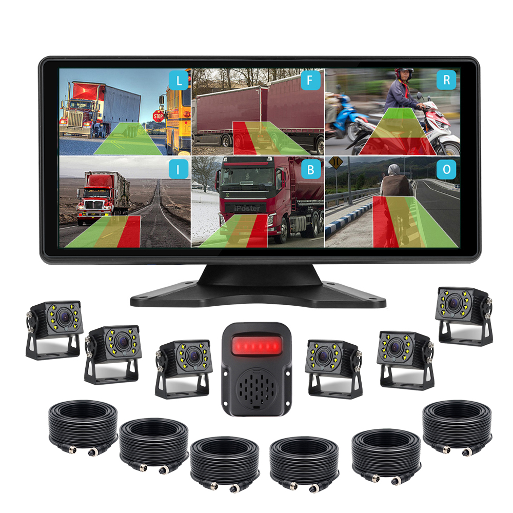 iPoster 10.36 "タッチスクリーン 6ch 分割画面モニター DVR BSD Ai 検出 6x AHD 1080P フロントサイドリアビューカメラキャラバン Rv 用