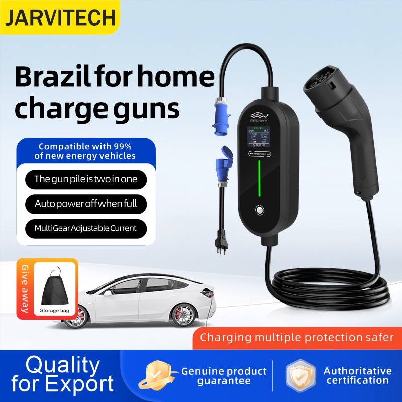7KW 32A タイプ 2 IEC62196 ポータブル EV 充電器 16A ブラジルプラグアダプタ付き 2-in-1 ケーブル 3 メートル 5 メートル 10 メートル電気自動車ウォールボックス
