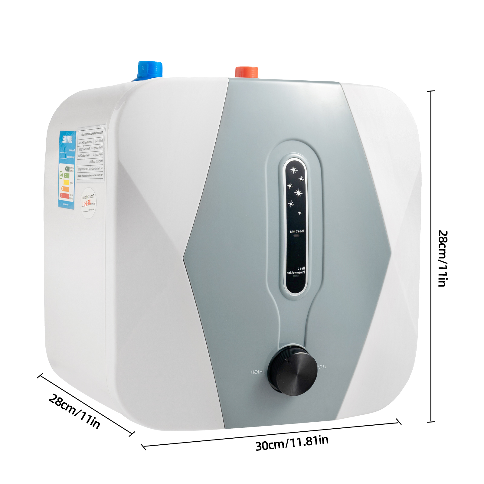 8L コンパクト電気温水器 ホワイト 長方形 316L ステンレス鋼ライナー 上部入口設計 1500W 110V 米国プラグ IPX4 防水 高速加熱 8-15 分温度調節可能 小型貯蔵タンク Wa
