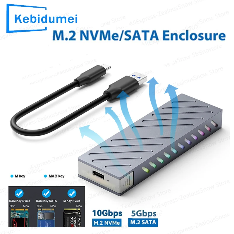 KEBIDUMEI M2 SSD ケース M.2 NVMe SATA SSD エンクロージャ 10Gbps USB 3.1 タイプ C 外部ボックスアルミアダプター M と B をサポート