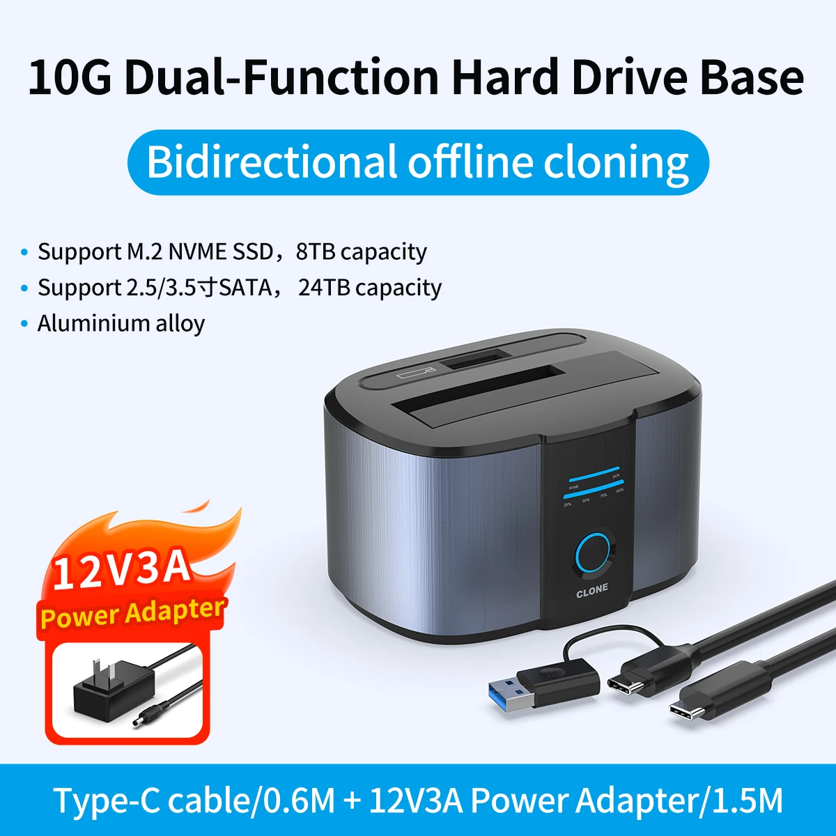 GODO M.2 SATA NVMe 2.5/3.5 インチ SSD HDD デュアルベイハードドライブドック USB3.0 オフラインクローンドッキングステーションデュプリケーター外部ストレージ