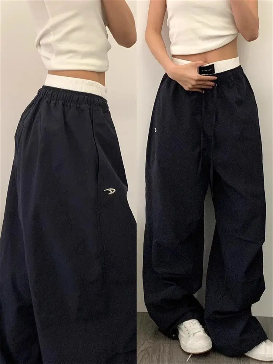 女性カーゴパンツ夏ハイウエストアメリカンクイックドライパンツ Y2K だぶだぶのヒップホップカジュアルワイドレッグパンツ女性ストリート 2025