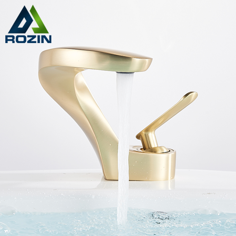 Rozin 洗面台の蛇口ブラッシュゴールドモダンなバスルームミキサー蛇口真鍮デッキマウントシンプルなデザインのシンククレーン冷温水ミキサータップ