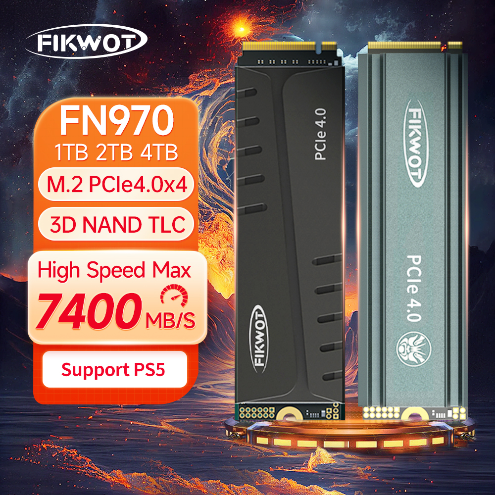 Fikwot FN970 SSD 512GB 1TB 2TB 4TB 7400MB/s PCIe4.0 M.2 NVMe ドラムキャッシュヒートシンク付き内部ソリッドステートドライブ PS5 デスクトップ用