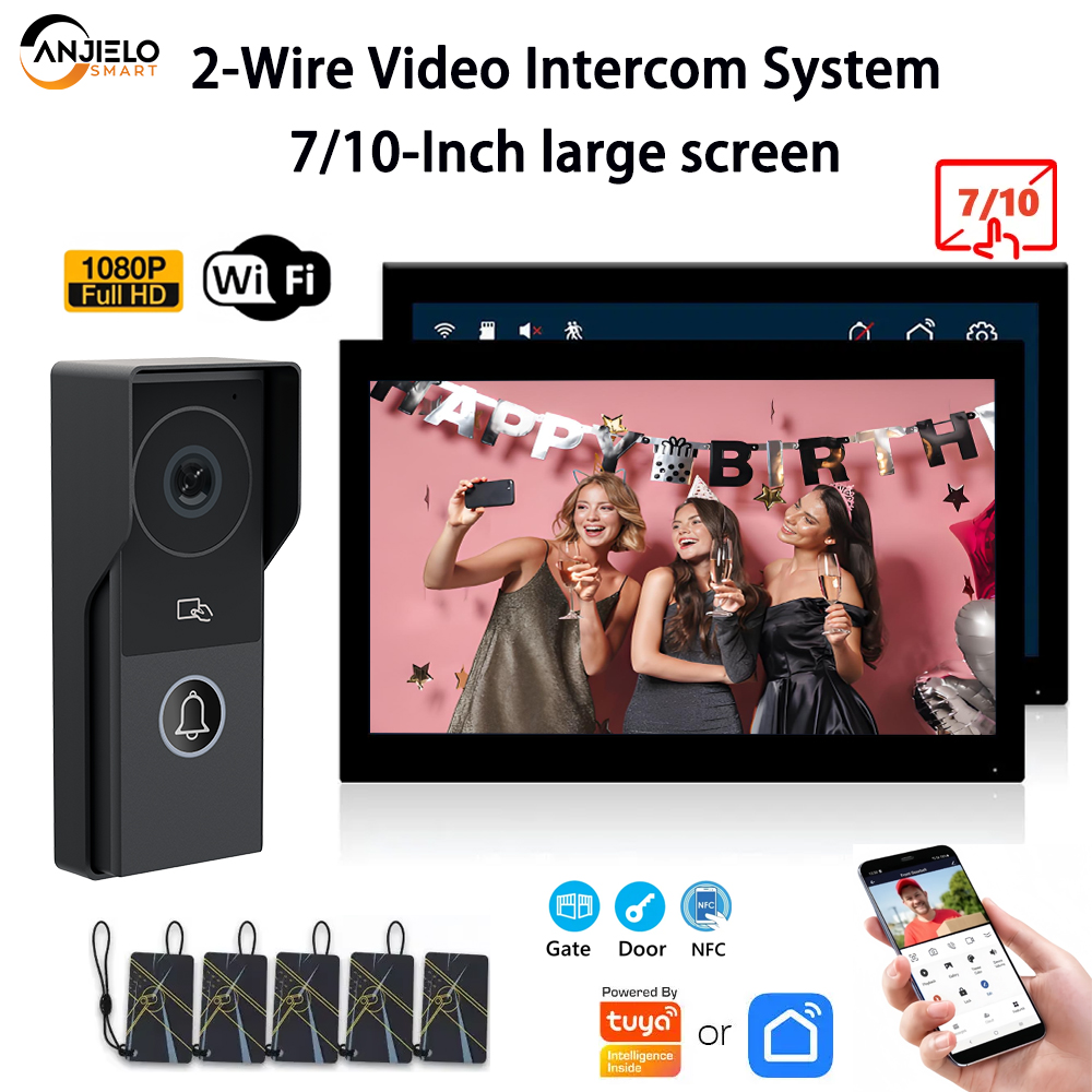 ANZIELO SMART 10 インチ ドアベル ビデオ カメラ システム 7 ドア ロック インターホン付き - ホーム セキュリティ保護