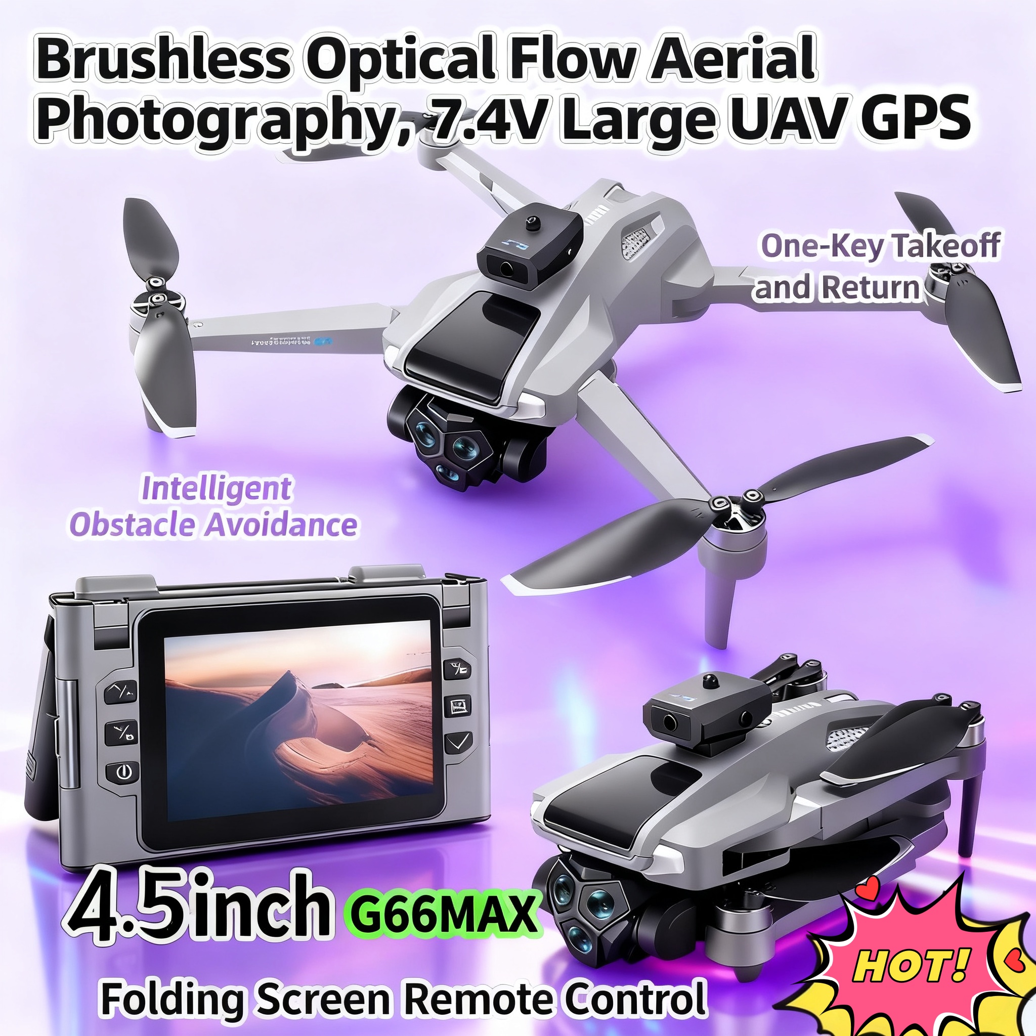 G66 新しい GPS 折りたたみドローン 4,5 インチ画面 25 分のバッテリー 8K ムービーカメラオプティカルフロー位置航空機障害物回避ブラシレス