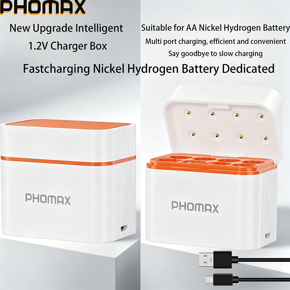 PHOMAX 8 スロット AA バッテリー充電器、1.2V ニッケル水素充電式バッテリー総合充電ボックス、インテリジェント ライト スイッチ
