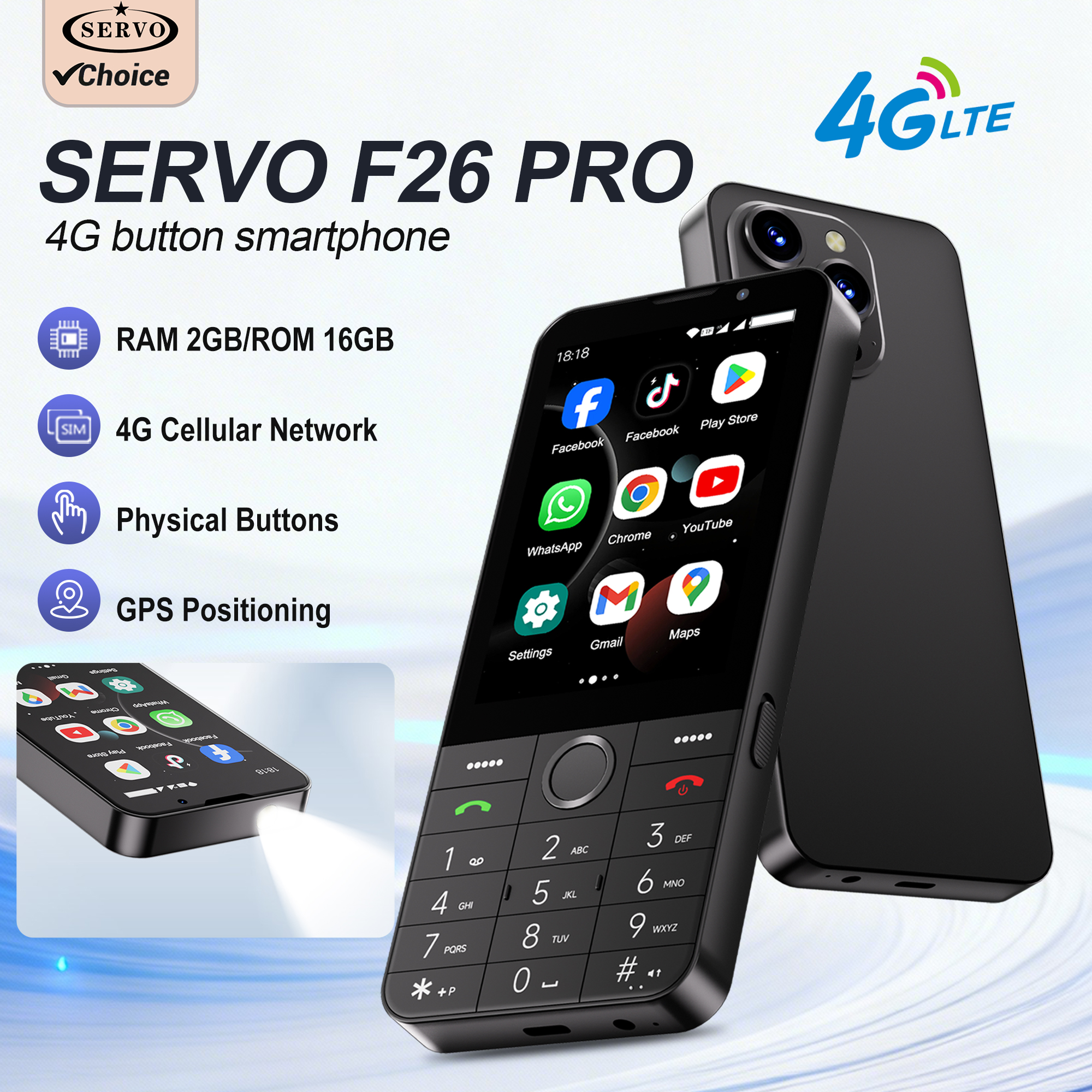 サーボ F26 プロ 4 グラム携帯電話スマートフォン Android OS 3.5 "タッチディスプレイ 2 16 ギガバイト GPS ボタン携帯電話デュアル SIM 懐中電灯 Google Play