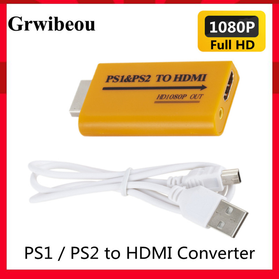 Grwibeou PS1 / PS2 - HDMI アダプターコンバーター 最大 1080P 出力 モニタープロジェクター用 ビデオ/オーディオゲーム変換 プラグアンドプレイ