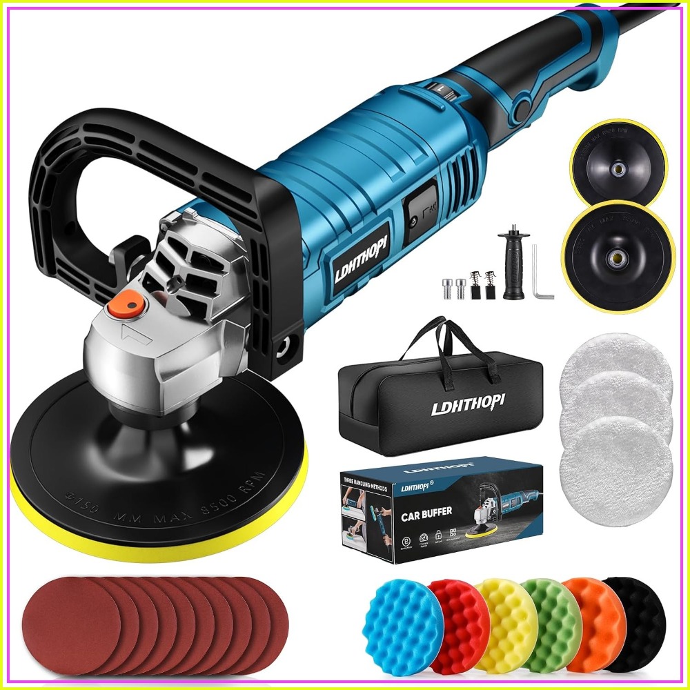 1600W 7インチロータリーバッファポリッシャー、7スピード1000-3500 RPM、取り外し可能なハンドルカーボートサンディング研磨ワックスがけ用