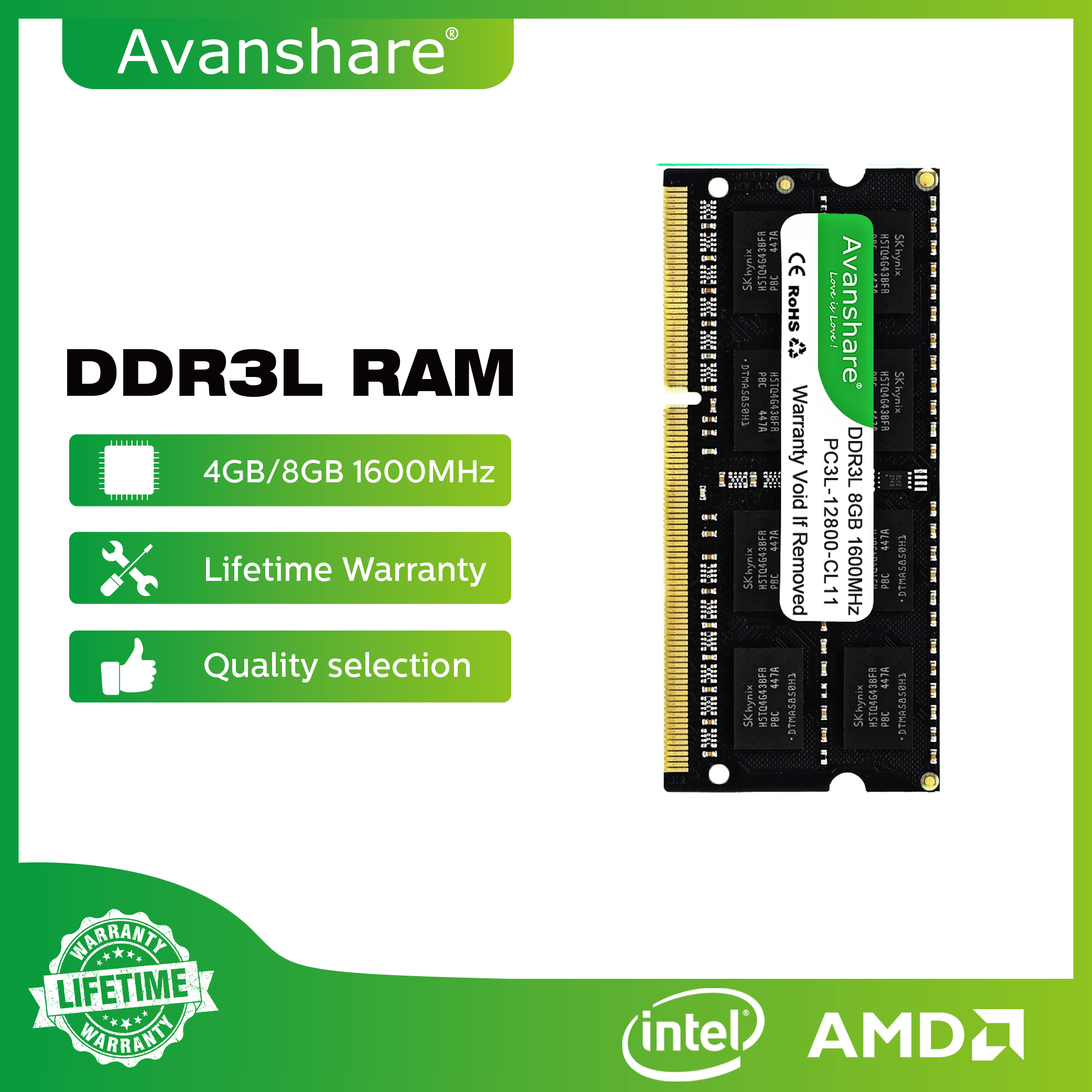 Avanshare RAMメモリ DDR5 DDR4 DDR3 DDR3L 32GB 16GB 8GB 4GB 2GB 1333 1600 2400 2666 3200 5600MHz ノートパソコン用メモリ Sodimm