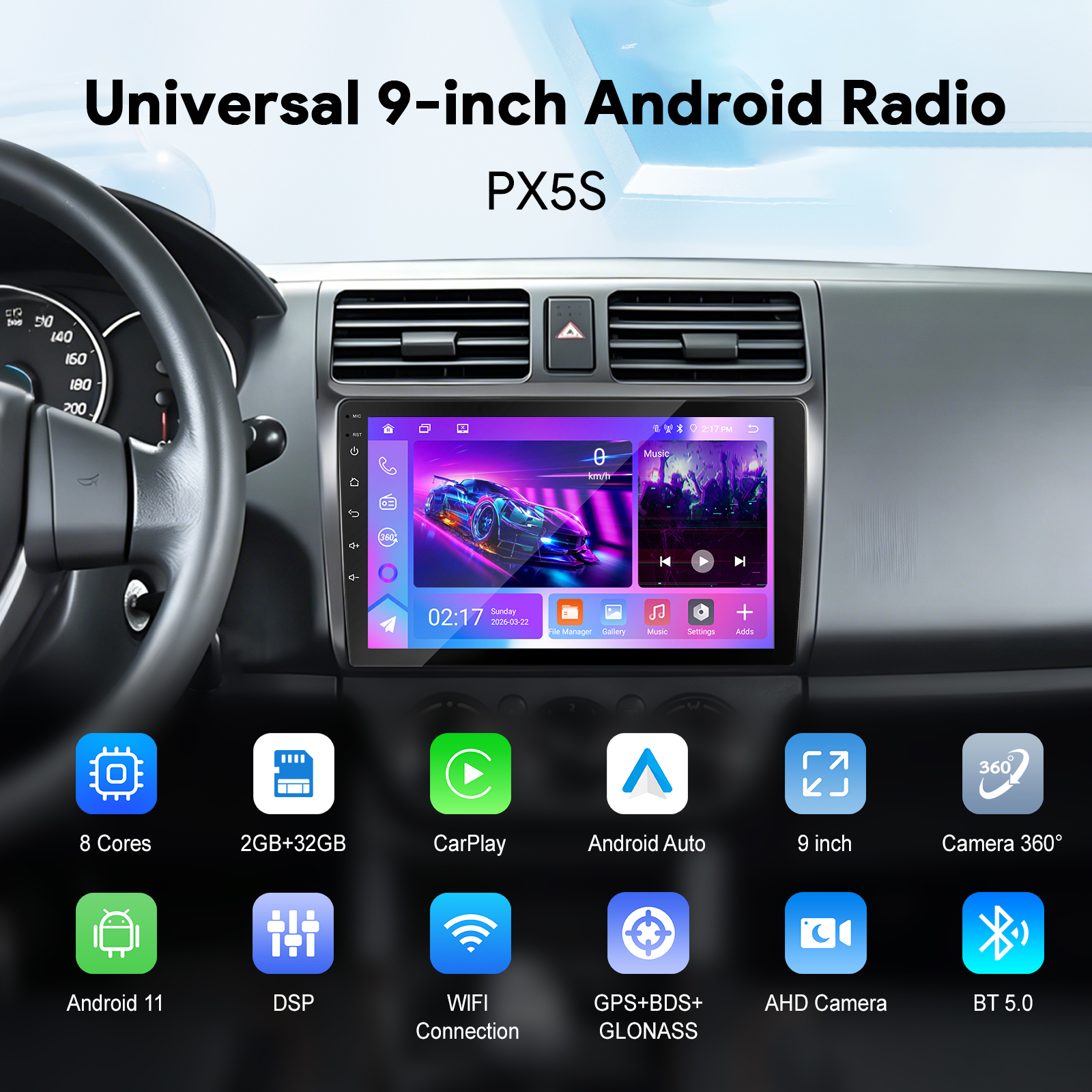 9/10.1 インチ Android 13 カーステレオ 2 32GB ワイヤレス CarPlay Android 自動 GPS ナビゲーション Bluetooth FM ラジオ AHD カメラ 360 サポート