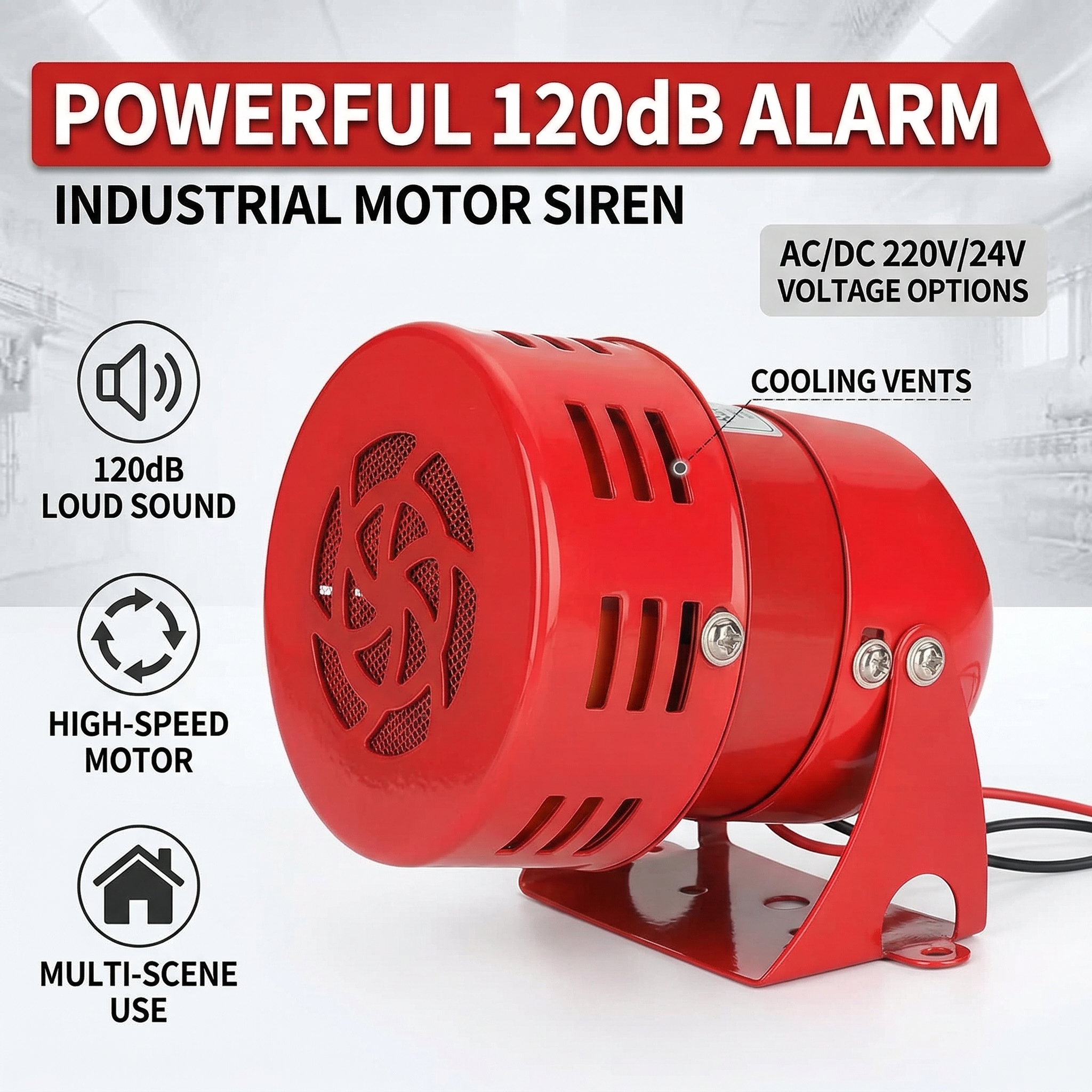 MS-190 120dB ミニモーターサイレン、220V ハイパワーメタルホーン工業用警報器、セキュリティ用ネジマウント警告サイレン