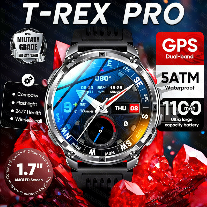 2026 新しい T-Rex3 プロ 1100mAh バッテリースマートウォッチ GPS パス 5ATM 防水スポーツラントラッカー屋外コンパス軍事スマートウォッチ
