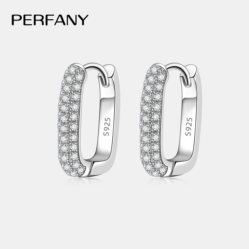 PERFANY 0.42CT すべてモアッサナイトフープイヤリング女性の 100% 純銀研究所ダイヤモンドスクエアイヤリングファッションウェディングジュエリー