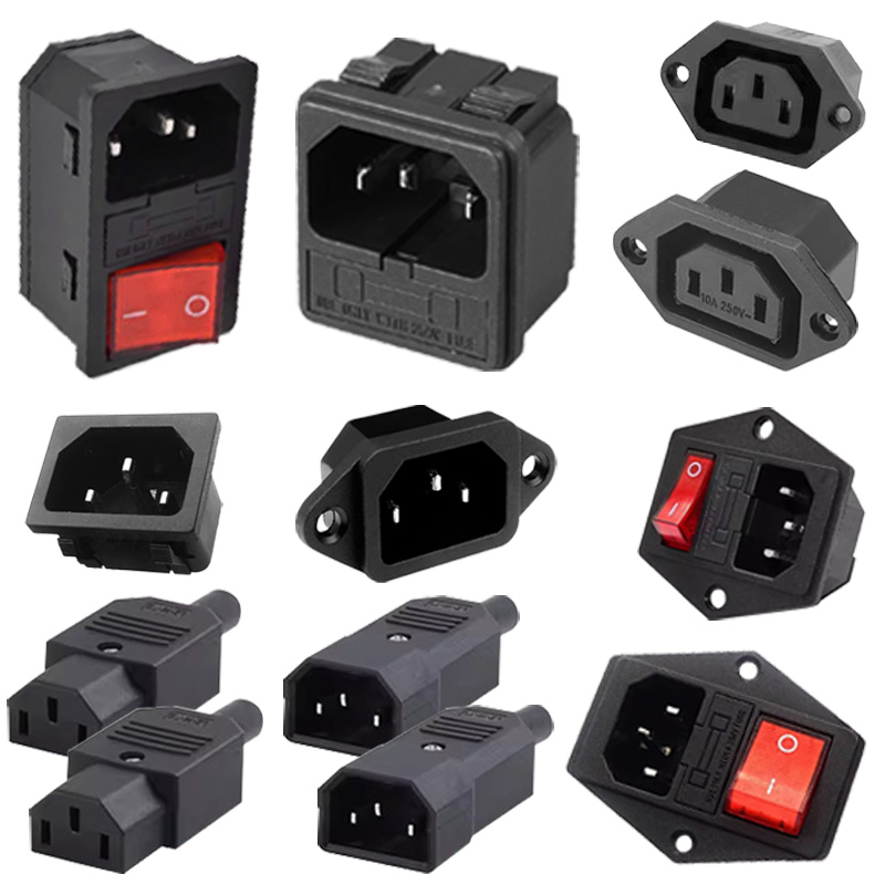 AC 電源ソケットロッカースイッチインレット電源プラグ C13 C14 ソケット 3Pin AC 電気コネクタ、250V 10A ヒューズおよび赤色ランプ付き