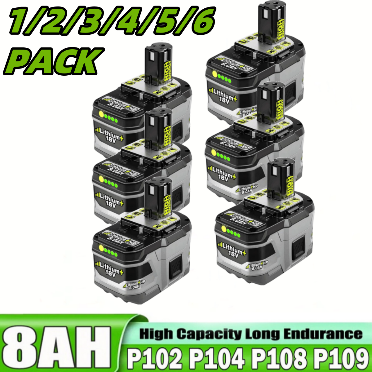 新しい到着アップグレード8.0Ah P108バッテリーRyobi 18V One Plusバッテリー交換用P108 P102 P103 P104 P105 P107 P109 P122コードレスツールバッテリーと互換性ありインディカット付き急速充電式バッテリー