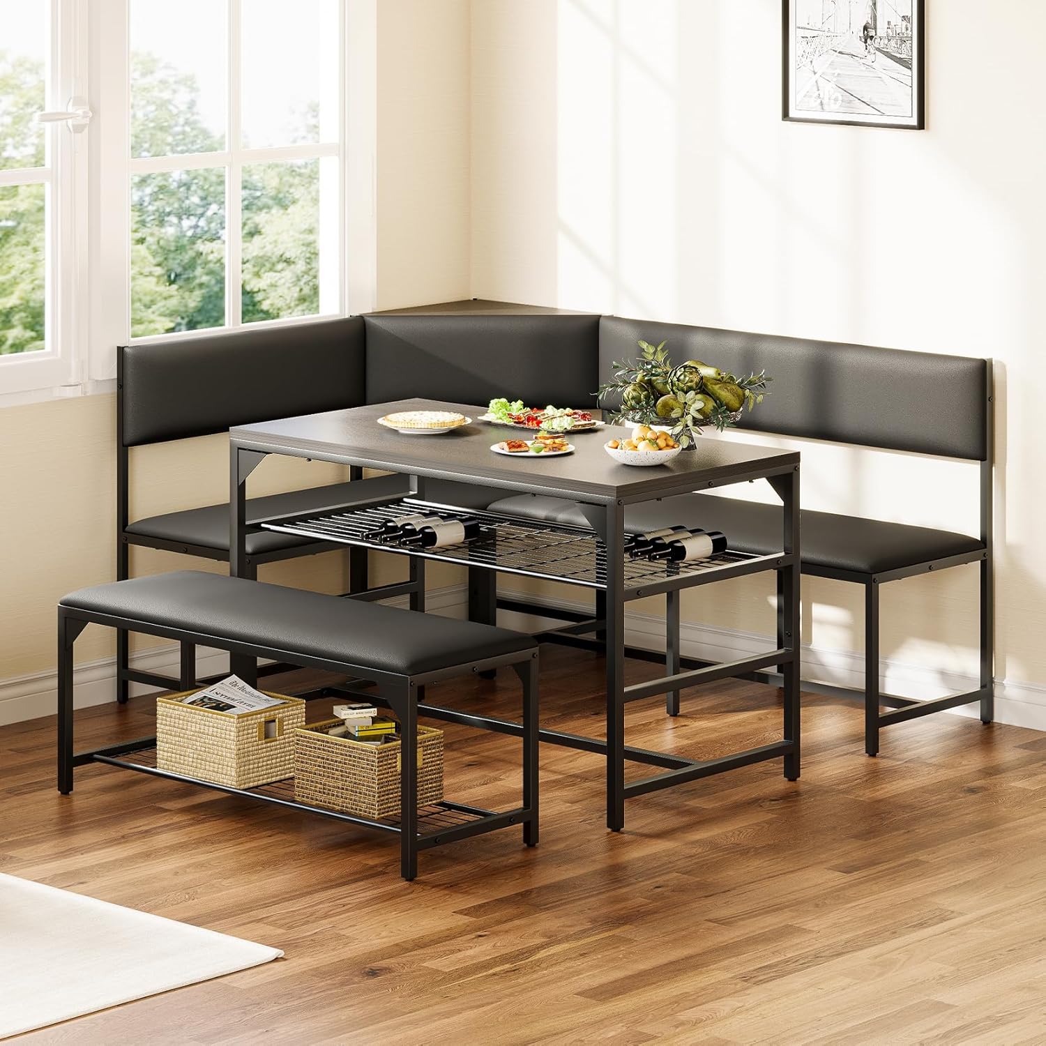 キッチン朝食コーナーテーブルセット ソフトシート付き コーナーダイニングテーブルセット 4～6人用 ダイニングルームセット 4人用 カスタマイズ
