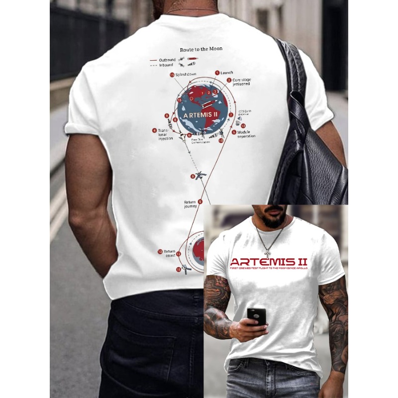 2026 ホット販売メンズ Artemis II プリント Tシャツ夏半袖カジュアルデイリートップスラウンドネック Tシャツ