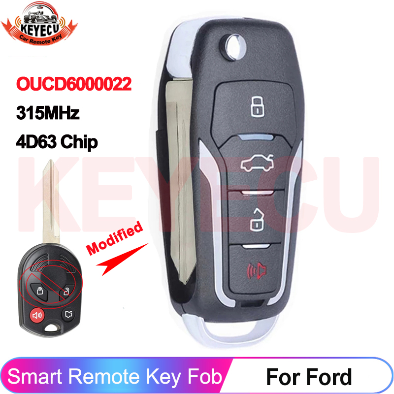 KEYECU OUCD6000022 アップグレード 4 ボタンフォードフレックスフォーカスフュージョンエッジエスケープマスタング 4D63 80 ビットチップ 315MHz 車リモートキー Fob