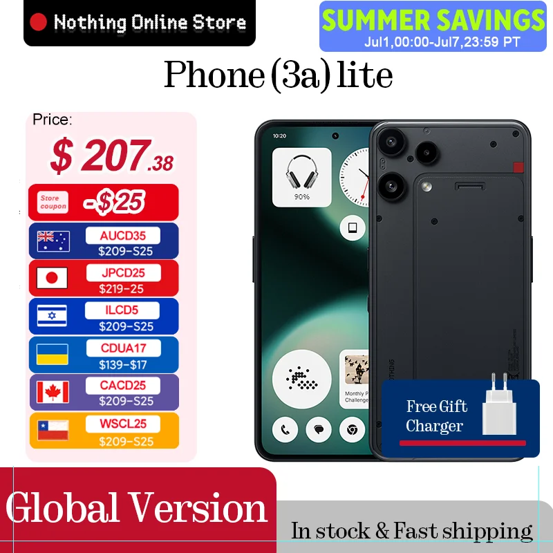 In Stock Nothing Phone (3a) lite Global Version MediaTek Dimensity 7300 Pro5G 6.77 AMOLED 120Hz 5000mAh  50MP Camare