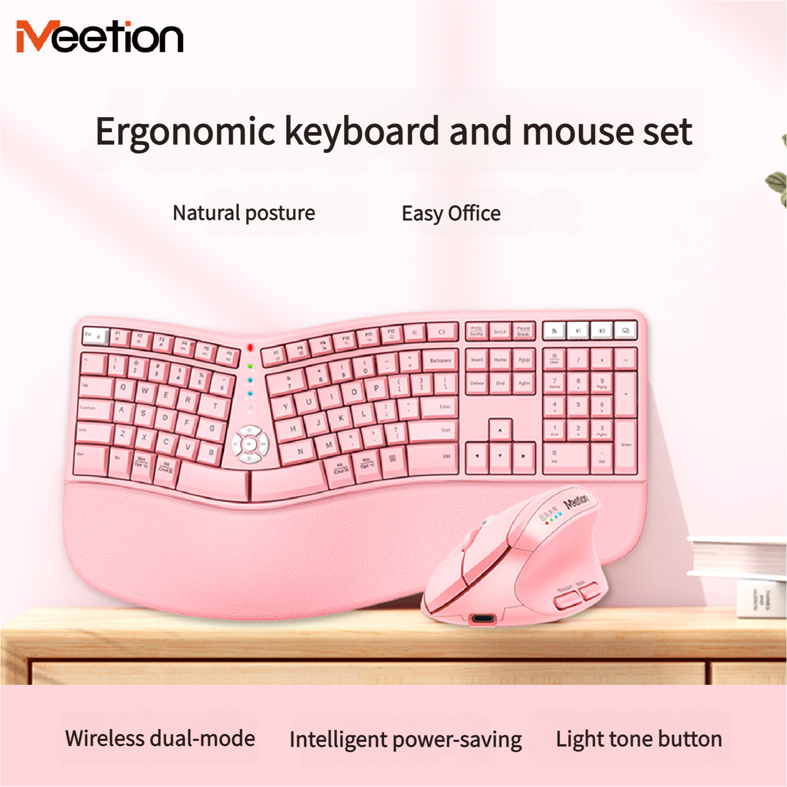 Premium Ergonomic Dual-Mode 2.4G/Bluetooth Rechargeable Keyboard And Mouse Combo,3 Colors Wrist Rest&Multimedia Keyboard Set