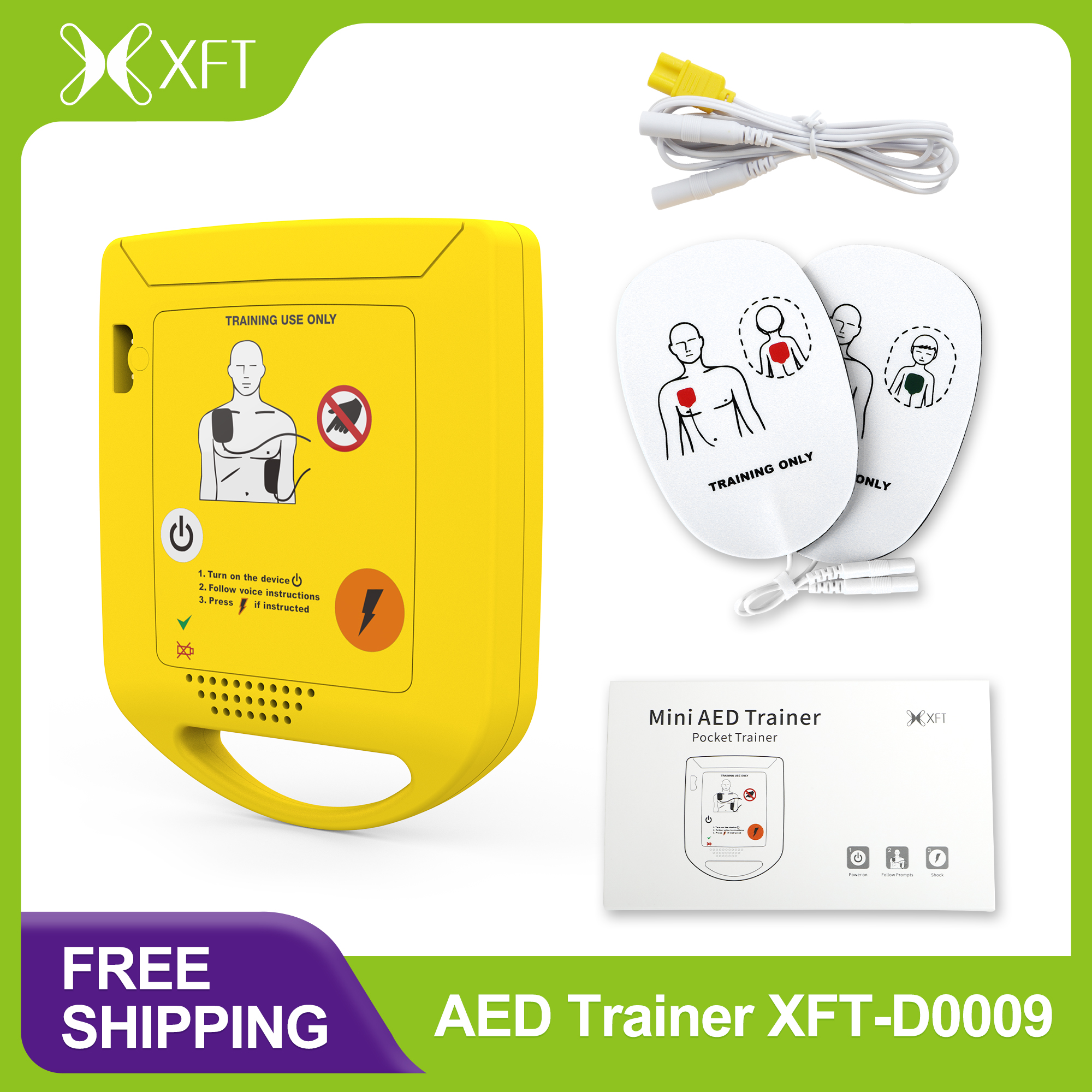 XFT ミニ AED トレーナー、音声プロンプト付きトレーニングデバイス、応急処置トレーニング用の練習用 AED トレーナー、XFT-D0009