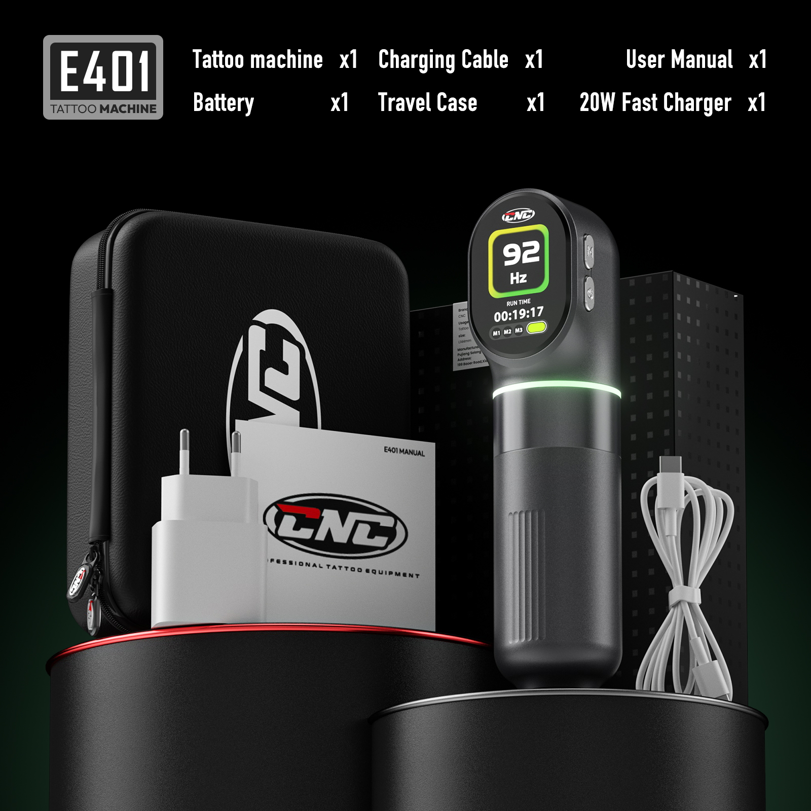 CNC LCDディスプレイワイヤレスタトゥーマシン9000RPM 4.0mmストローク1520mAh USB-C高速充電ロータリータトゥーペン初心者アーティスト用