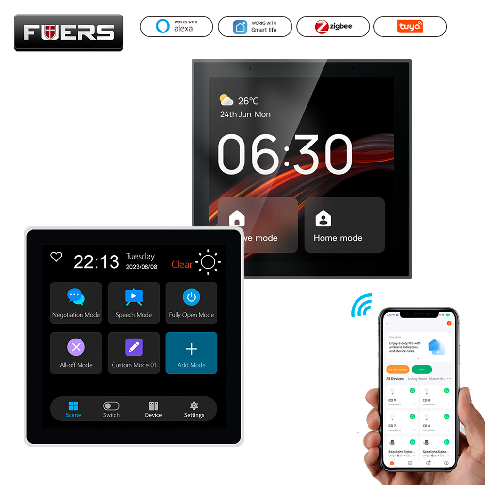 FUERS T3E スマート コントロール パネル スイッチ スマート ホーム オートメーション システム Tuya スイッチ シーン パネル インテリジェント ホーム タッチ スクリーン Zigbee