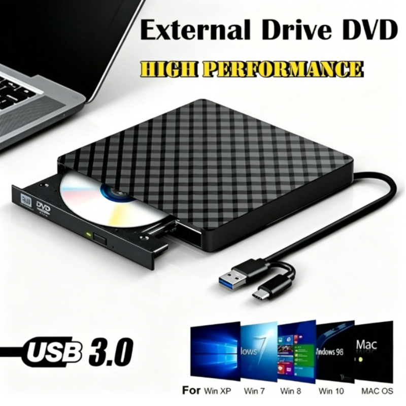 2 in 1 USB3.0 Type-C 超スリムポータブル CD DVD RW 光学ドライブバーナーリーダープレーヤーラップトップデスクトップコンピュータ用