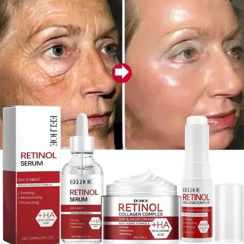 レチノールしわ除去フェイシャルキットインスタント引き締め強化アンチエイジング血清退色小じわ美白韓国スキンケア